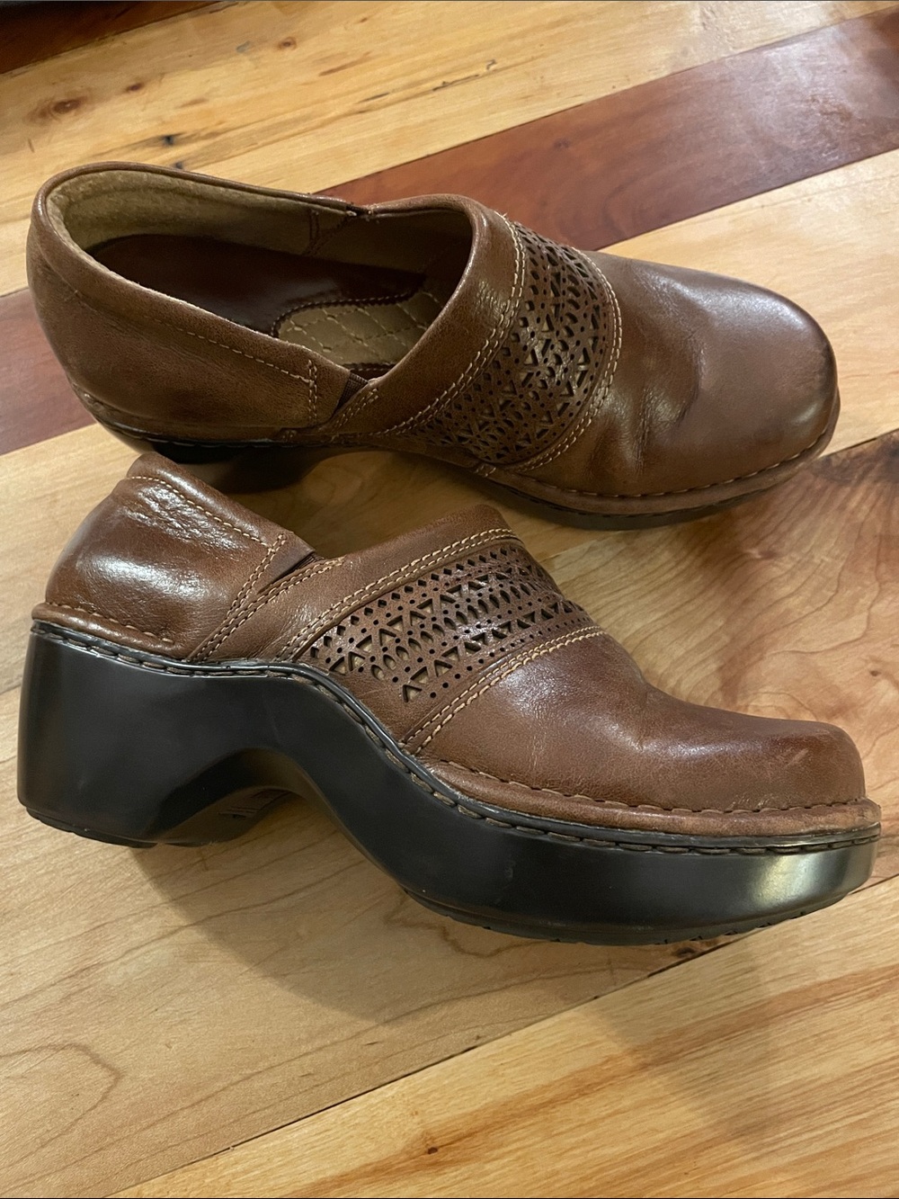 Ariat Brown Leather Perforated Strap Clogs